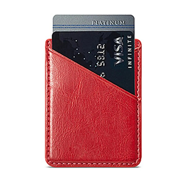 Double-deck Back Pocket Leather Stick On Inserting Mini Solid Phone Card Holder