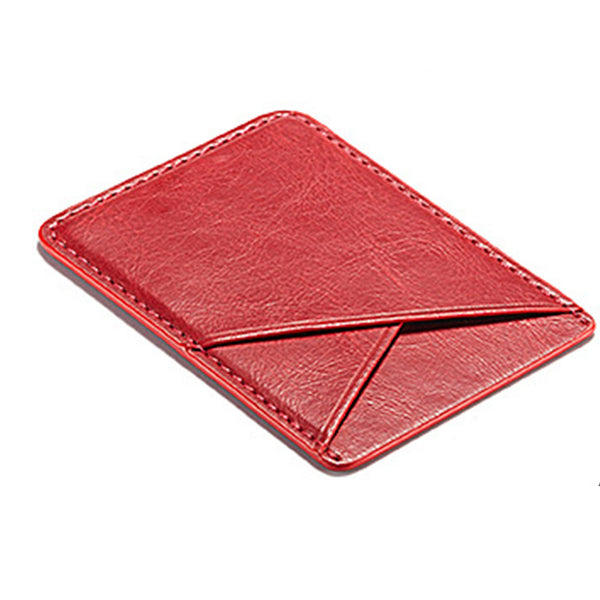 Double-deck Back Pocket Leather Stick On Inserting Mini Solid Phone Card Holder