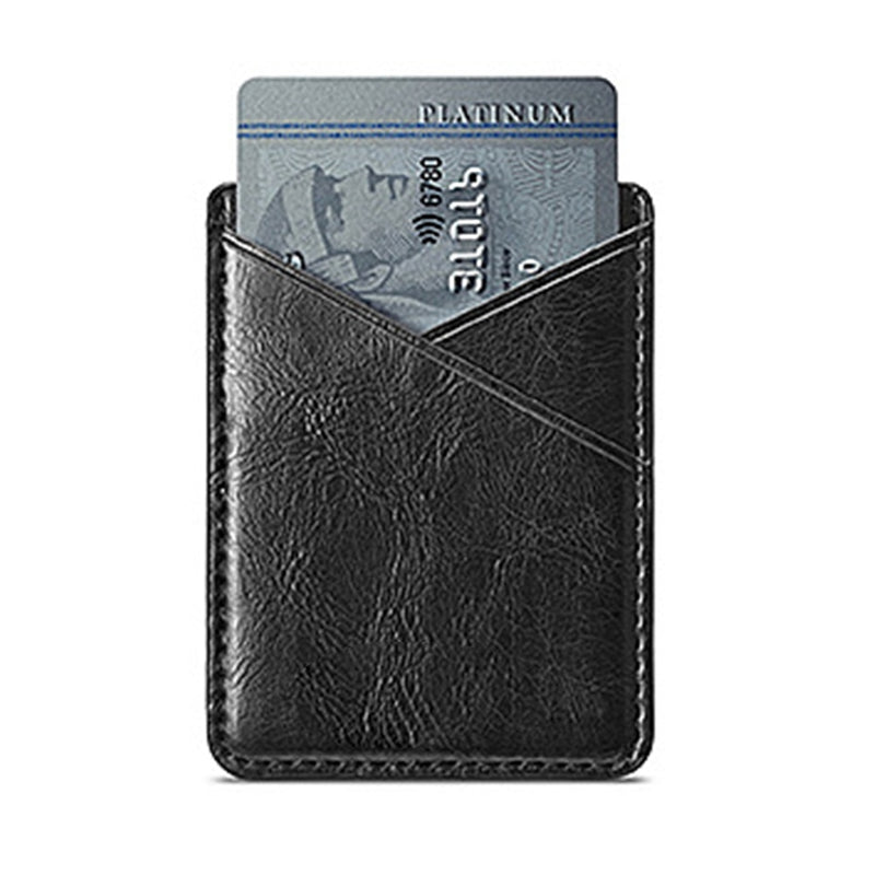 Double-deck Back Pocket Leather Stick On Inserting Mini Solid Phone Card Holder