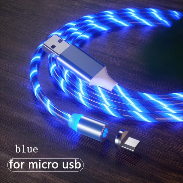 1m Magnetic charging Handy Kabel USB Typ C Fluss Luminous Beleuchtung Daten Draht für Samsung Huawei LED Micro kable