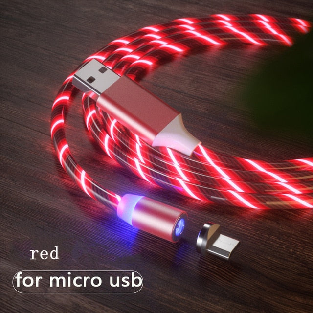 1m Magnetic charging Handy Kabel USB Typ C Fluss Luminous Beleuchtung Daten Draht für Samsung Huawei LED Micro kable